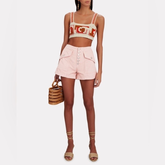 VERONICA BEARD Robbie Button-Front Canvas Cotton Rosewood Pink Shorts EUC Sz 26 - Picture 4 of 11